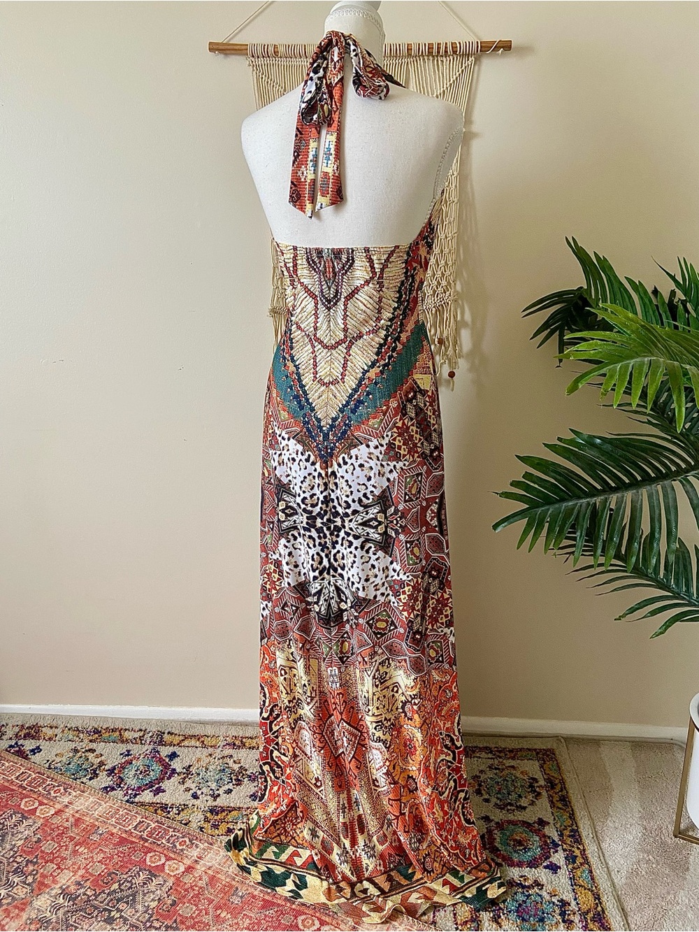 Boston Proper Kenyan Safari Halter Maxi Dress Size 6 Boho Paisley Animal Print - Picture 7 of 12